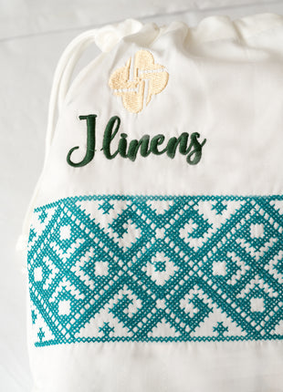J Linens Embroidery Geometric Flat Sheet Set