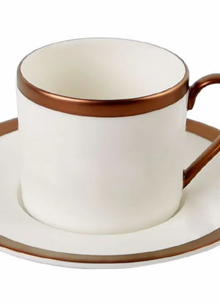 Porland Copper Line Tea Cup & Saucer Set - 6 Pieces, 180ml