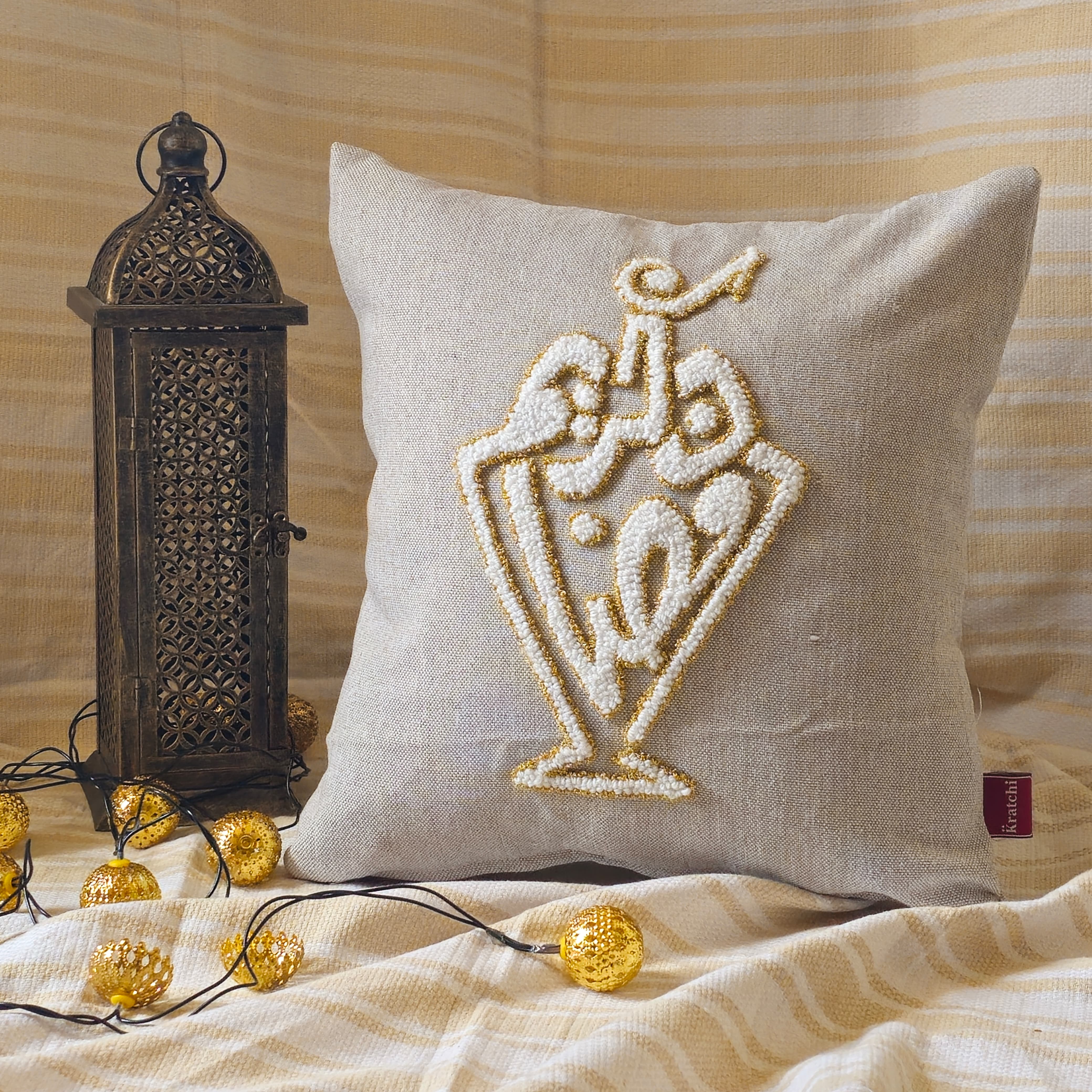 Kratchi Ramadan Lantern Cushion Beige Linen