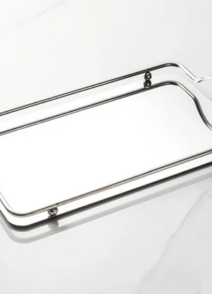 Rectangular Stainless Steel Mirror Tray with Handles Set of (2) Trays