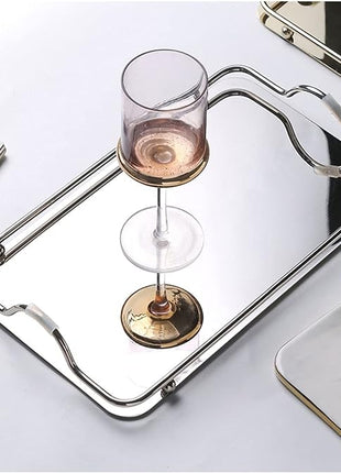 Rectangular Stainless Steel Mirror Tray with Handles Set of (2) Trays