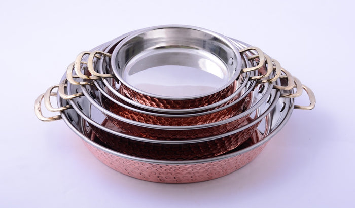 Copper Pans (Set of 6)  Size (13,15,17,20,22,24 cm) (Two Handles)