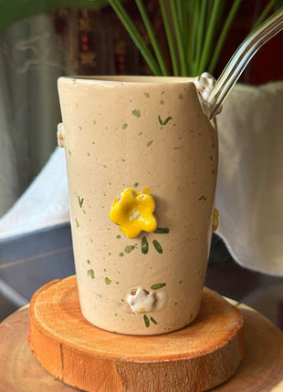 Piece of Sara Beige Floral Straw Cup
