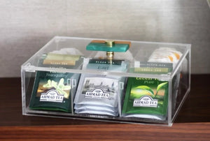 Zee Designs Plexi Glass Wooden Knob Tea Box