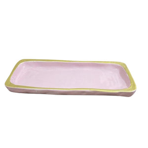 Pottery Rectangular Light Lilac Serving Platter with Gold Rim