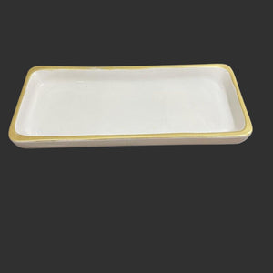 Pottery Rectangular Off White Serving Platter with Gold Rim