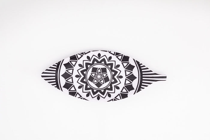 "Bright Designs Melamine Matt Leaf Serving Plate 2 Pieces (L 36cm W 15cm) Black & White