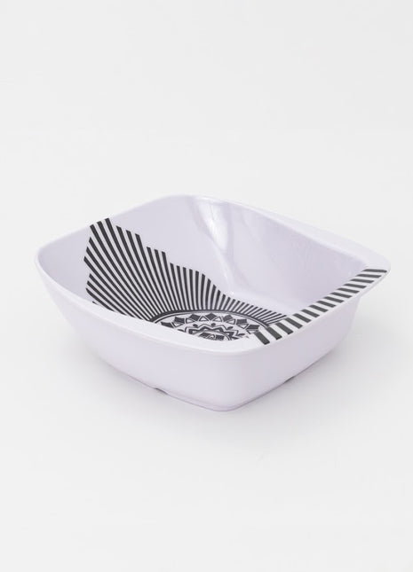 Bright Designs Melamine Square Serving Bowl 3pieces (L 26cm W 26cm H 9cm) Black & White with Fork & Spoon