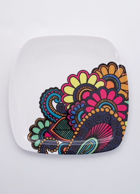 Bright Designs Melamine Side Plate 
Set of 6 (L 22cm W 22cm) Paisley