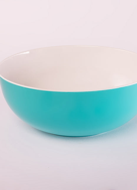 Bright Designs Melamine Serving Bowl with Serving Spoon and Fork 
Set of 1 (D 26cm H 10cm) Double Colour Teal