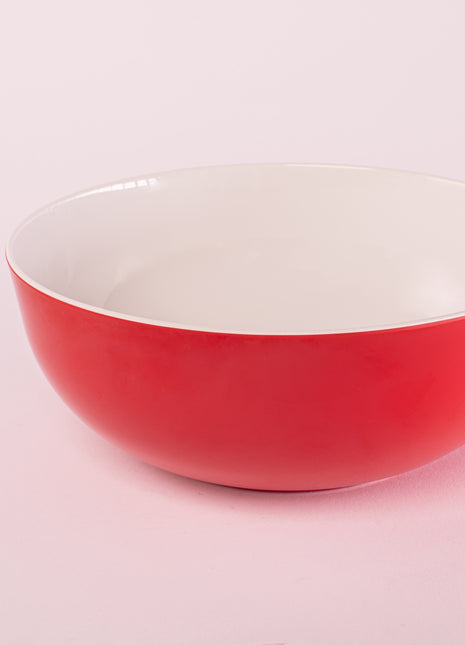 Bright Designs Melamine Serving Bowl with Serving Spoon and Fork 
Set of 1 (D 26cm H 10cm) Double Colour Red