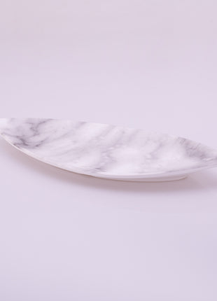 Bright Designs Melamine Matt Leaf Serving Plate 
Set of 2 (L 36cm W 15cm) White Marble