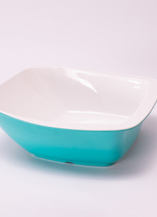 Bright Designs Melamine Serving Bowl with Serving Spoon and Fork 
Set of 1 (L 26cm W 26cm H 9cm) Double Colour Teal