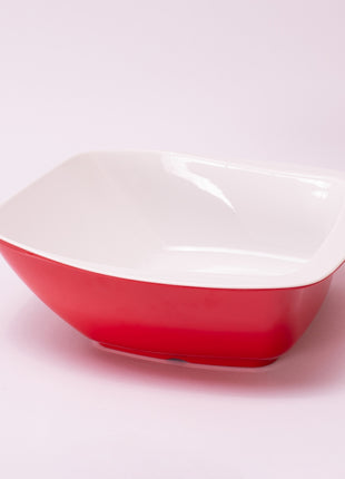 Bright Designs Melamine Serving Bowl with Serving Spoon and Fork 
Set of 1 (L 26cm W 26cm H 9cm) Double Colour Red