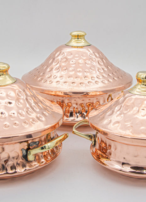 Atiq set of 3 copper tajin with lids 13,15,17 cm