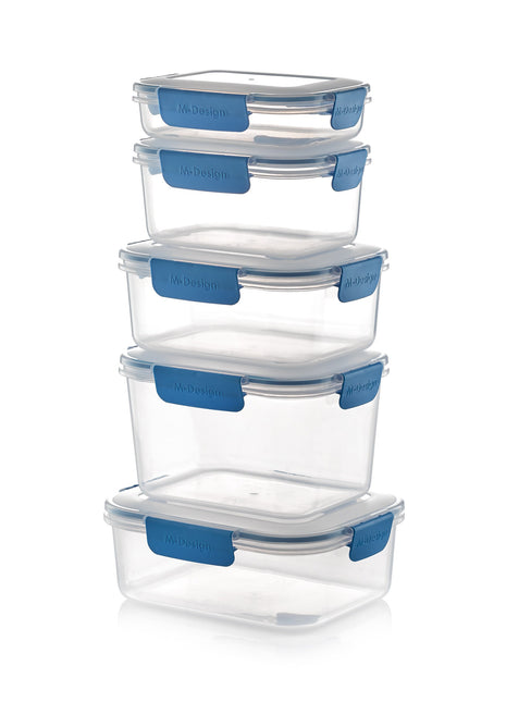 M-Design Fresco Food Container Set - 600ml, 1100ml, 1600ml, 2100ml & 2300ml