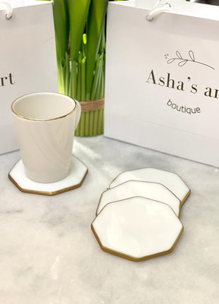 asha's Set of 4 octagon coasters/ white and gold