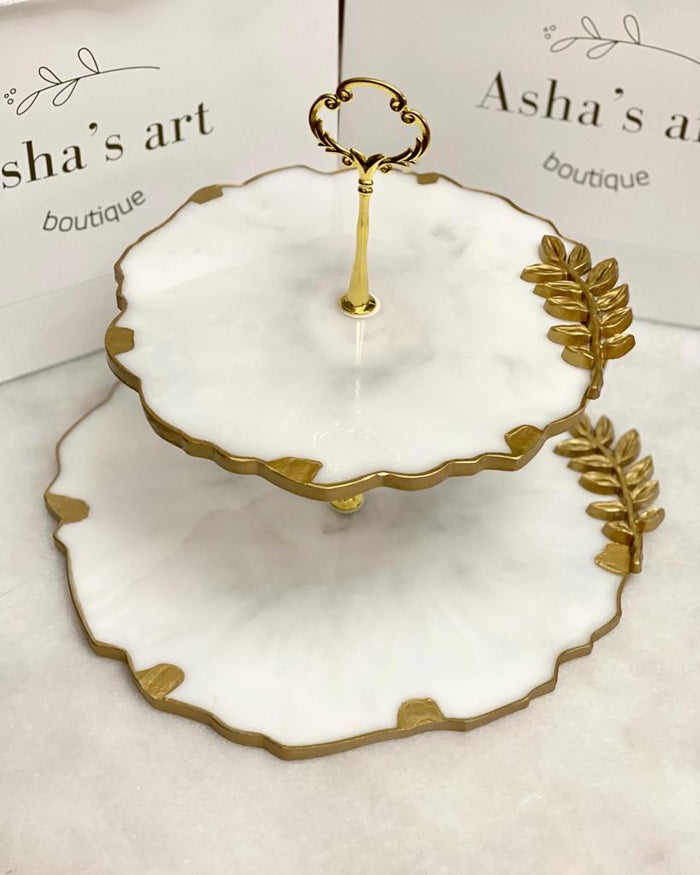 asha's 2 tier cake stand with gold details bottom 25cm top 20cm