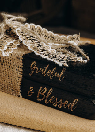 The Word Co Grateful Ribboned black Wood Book