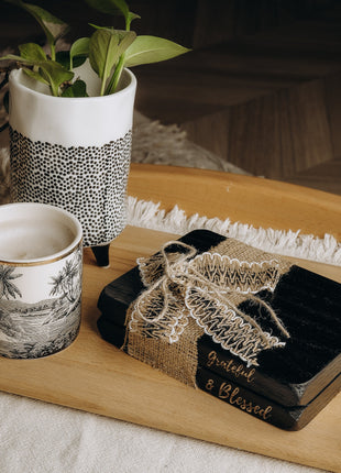 The Word Co Grateful Ribboned black Wood Book