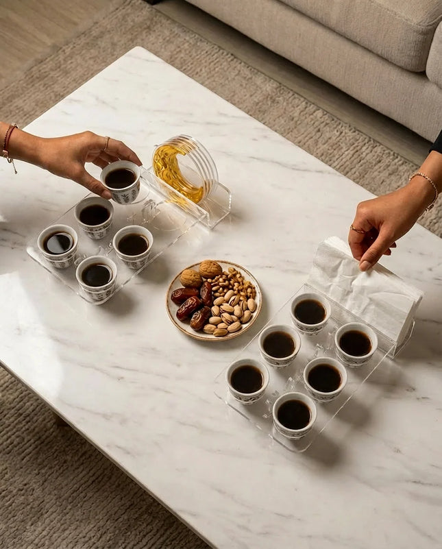 Zee Designs Plexi Glass Arabic Coffee Cup with Coaster Napkin Holder