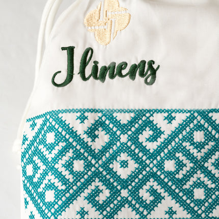 J Linens Embroidery Geometric Flat Sheet Set