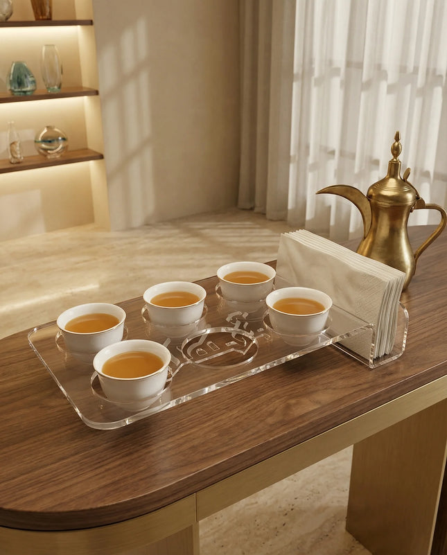 Zee Designs Plexi Glass Arabic Coffee Cup with Coaster Napkin Holder