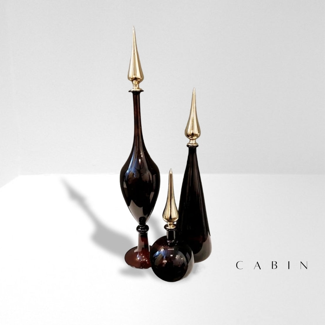 Cabin Corner Black Vase Set with Gold Plated Touch (3Pcs)