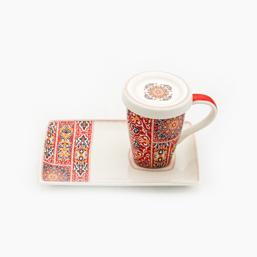 FM Rosa Porcelain Khayameya Red Roman Mug 225 ml + Cover + Saucer