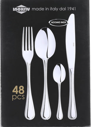 Inoxriv Elegance Cutlery Set in Book Packaging 48-Pieces Set, Silver