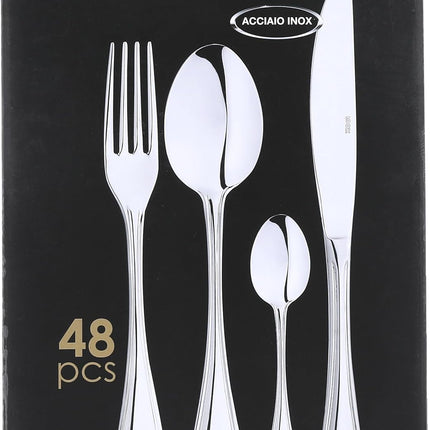 Inoxriv Elegance Cutlery Set in Book Packaging 48-Pieces Set, Silver