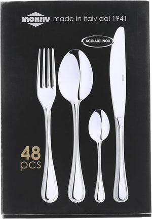 Inoxriv Elegance Cutlery Set in Book Packaging 48-Pieces Set, Silver