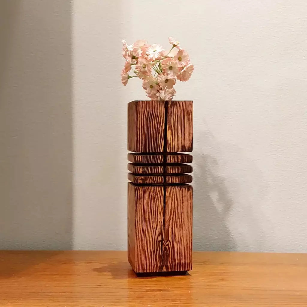 Cabin Corner Glass and Wood Vase.