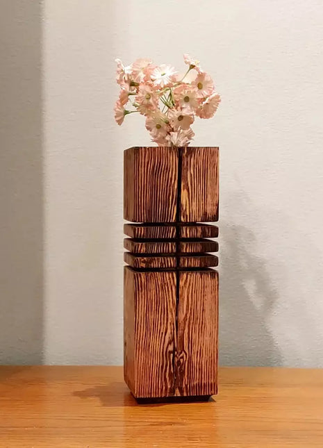 Cabin Corner Glass and Wood Vase.