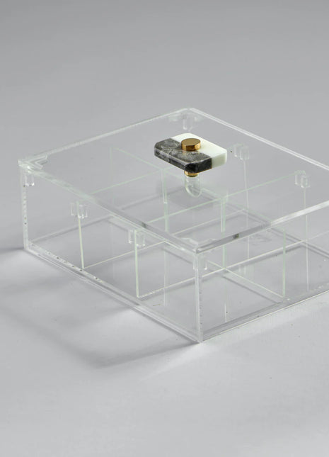 Zee Designs Plexi Glass Marble 6-Compartments Tea Box