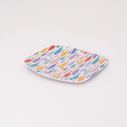 Bright Designs Melamine Square Dinner Plate Set of 6 (L 26cm W 26cm) Fish'n'fish  (Summer Collection)