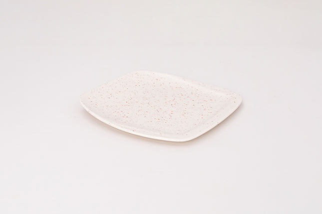 Bright Designs Melamine Square Dinner Plate Set of 6 (L 26cm W 26cm) Creamy with Brown (Summer Collection)