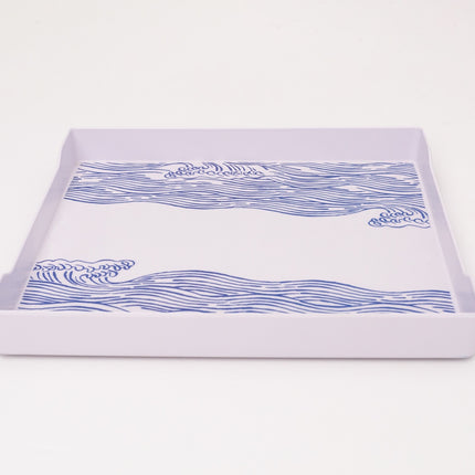 Bright Designs Melamine Matt Square Tray Set of 1 (L 38cm W 38cm) Blue Waves (Summer Collection)