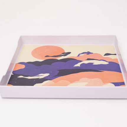 Bright Designs Melamine Matt Square Tray Set of 1 (L 38cm W 38cm) Whales (Summer Collection)