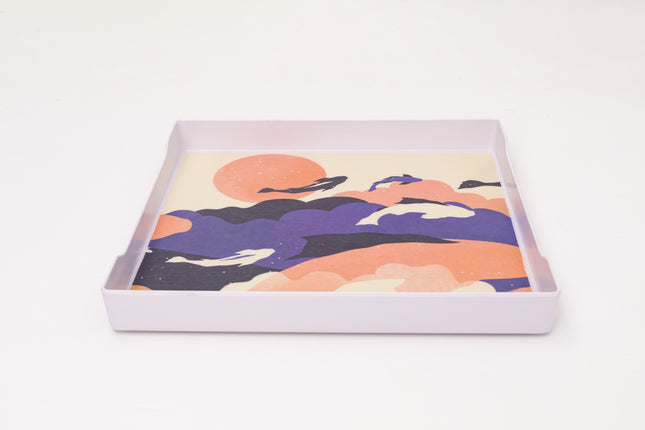 Bright Designs Melamine Matt Square Tray Set of 1 (L 38cm W 38cm) Whales (Summer Collection)