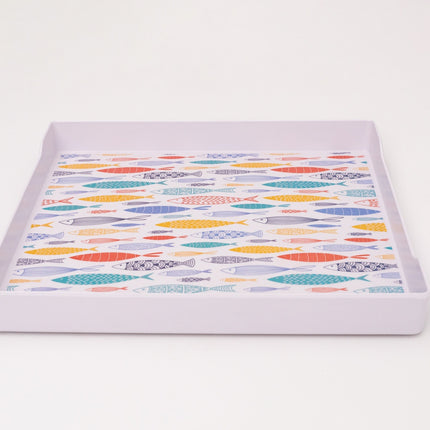 Bright Designs Melamine Matt Square Tray Set of 1 (L 38cm W 38cm) fish'n'fish (Summer Collection)
