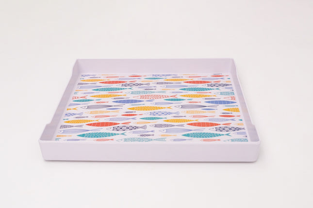 Bright Designs Melamine Matt Square Tray Set of 1 (L 38cm W 38cm) fish'n'fish (Summer Collection)