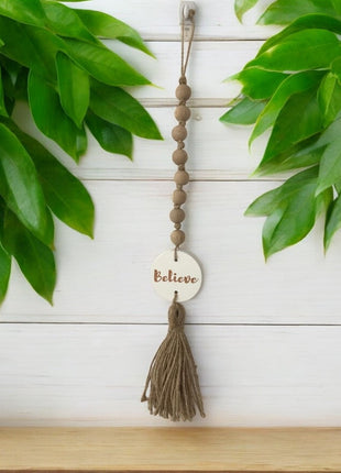 The Words Co Believe Wooden bead garland White