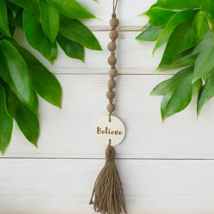 The Words Co Believe Wooden bead garland White
