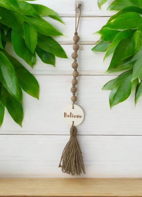 The Words Co Believe Wooden bead garland White