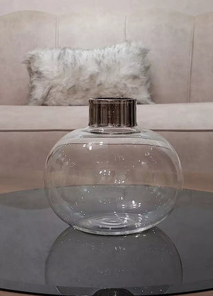 Cabin Corner Transparent Vase with Silver Plated Neck.