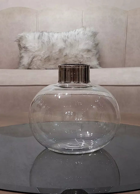 Cabin Corner Transparent Vase with Silver Plated Neck.