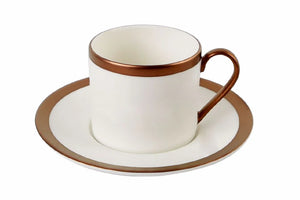 Porland Copper Line Tea Cup & Saucer Set - 6 Pieces, 180ml