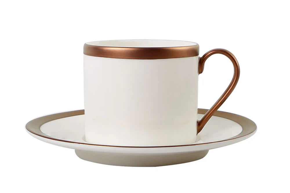 Porland Copper Line Tea Cup & Saucer Set - 6 Pieces, 180ml