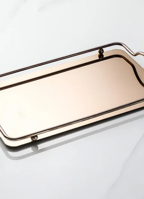Rectangular Stainless Steel Mirror Tray with Handles Set of (2) Trays
